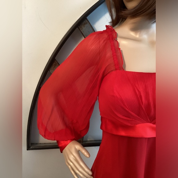 BARRIE PACE Silk Red Dress ON or OFF The Shoulder with Long Full Sleeves - Picture 4 of 10